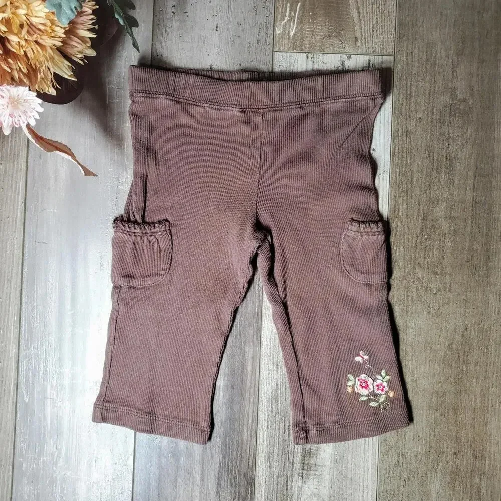 Carter's Baby Girl Size 9m Floral Embroidered Ribbed Pants